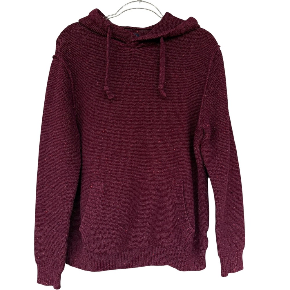 American Eagle Sweater Mens Large Burgundy Hooded Pullover Wool Blend Pocket
